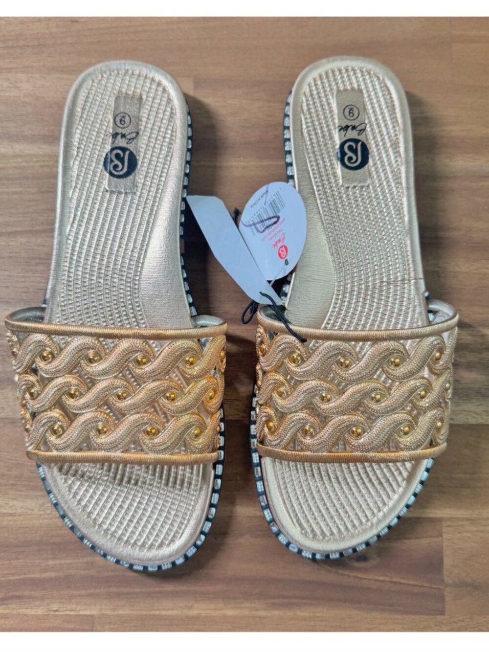 NWT BEBE Bling Slides Slip On Gold Size US 9 Women's Sandals Flat Shoes Young